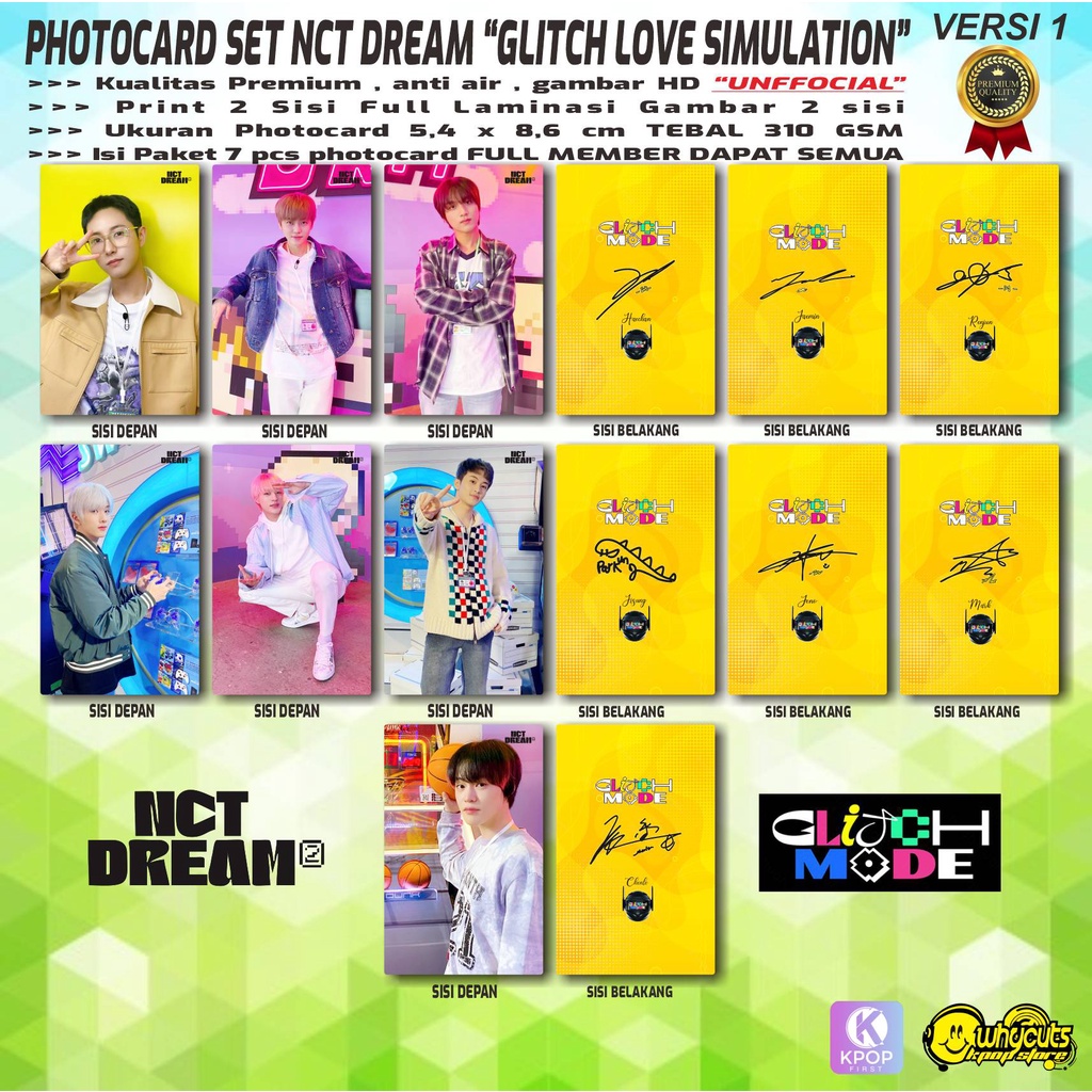 PHOTOCARD SET PC KPOP PREMIUM NCT DREAM GLITCH LOVE SIMULATION / PRINT 2 SISI FULL LAMINASI GLOSSY / ANTI AIR TIDAK LUNTUR