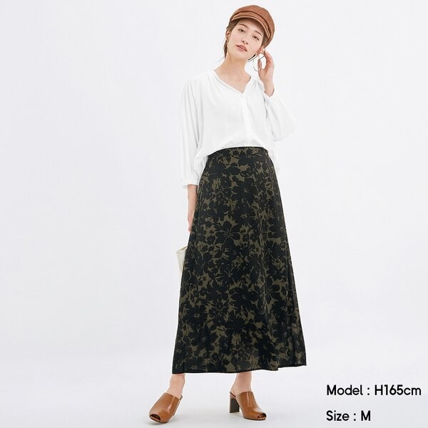 GU by UNIQLO Flower print A-line long skirt