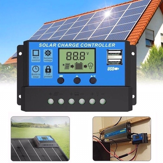 SCC PWM 30A Solar Charge Controller dengan LCD Dual USB 5V Output Solar