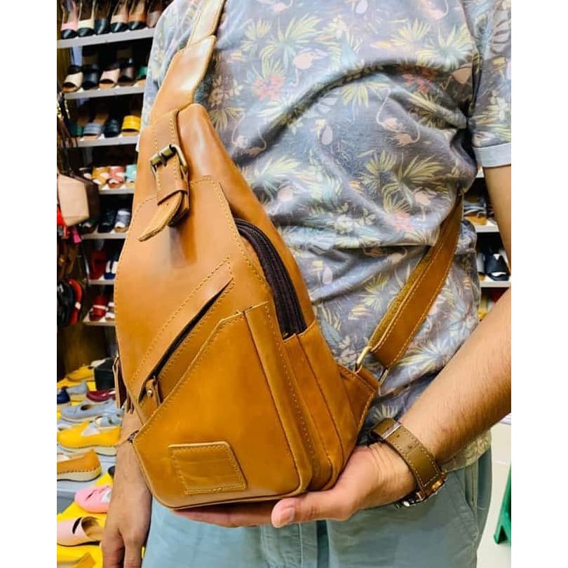 Tas fosil pria selempang papirut kulit asli sukaregang garut