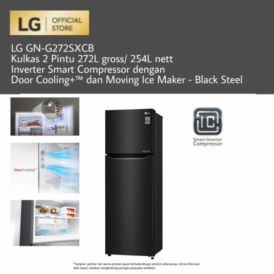 Lemari Es LG GNG272SXCB / GN-G272SXCB Kulkas 2 Pintu Smart Inverter 272 L