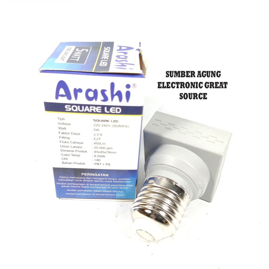 Arashi Square LED 5W Lampu Kotak Terang 5 Watt 450Lumen Rotate 180dera