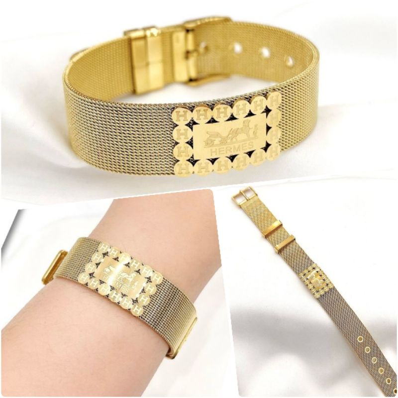 Gelang Titanium Asli Premium Quality Gelang branded Band Motif H Bahan Tebal Anti karat 827