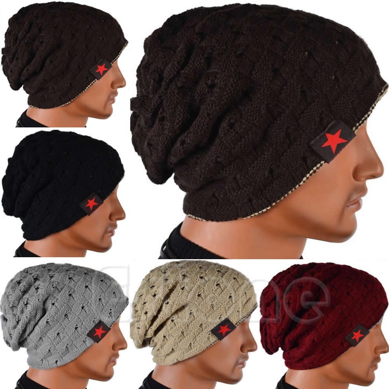 Zzz Pria Wanita Bolak Balik Baggy Oversized Musim Dingin Hangat Ski Rajut Beanie Unisex Hat