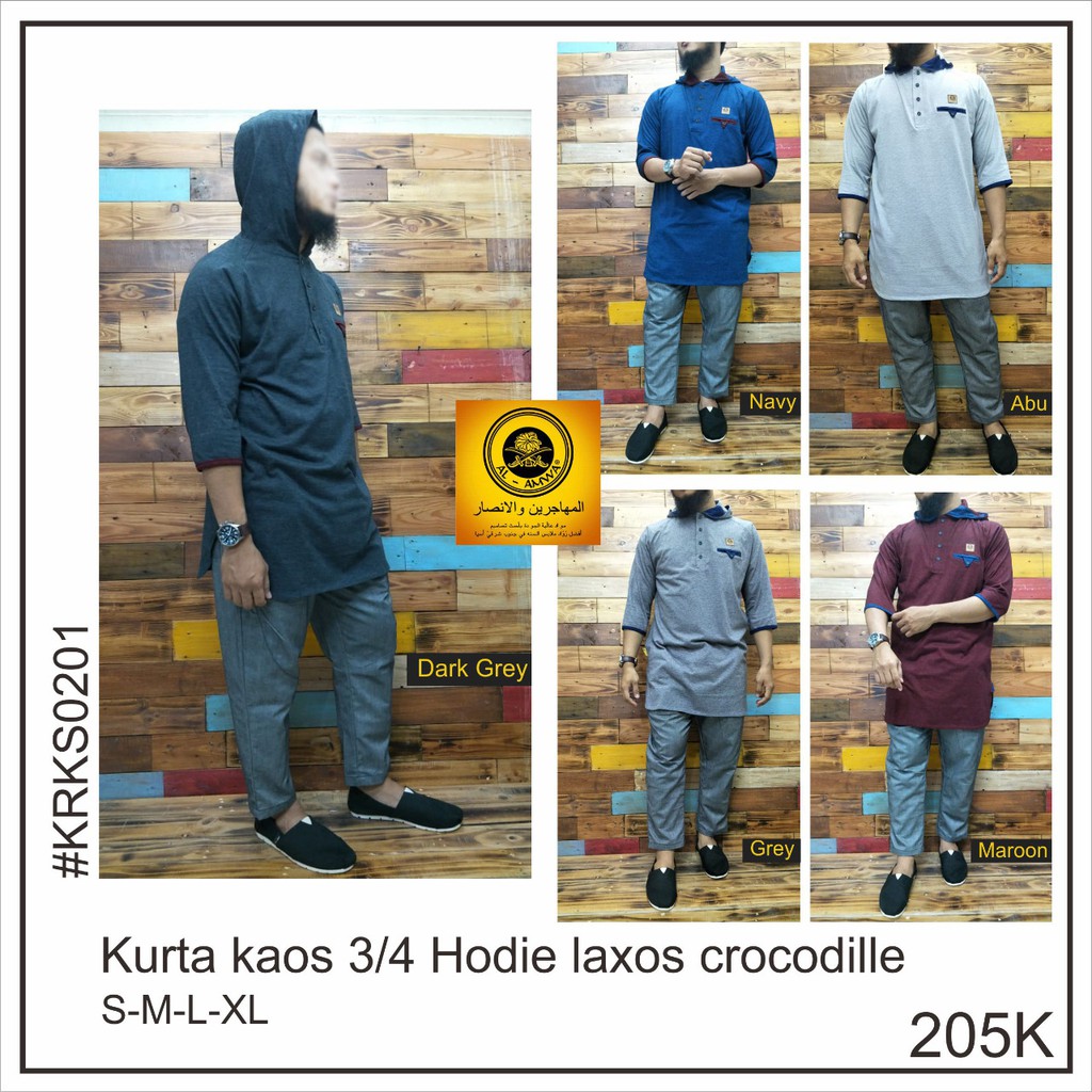 Kurta Kaos 3 Per 4 Hoodie / Busana Muslim Pria