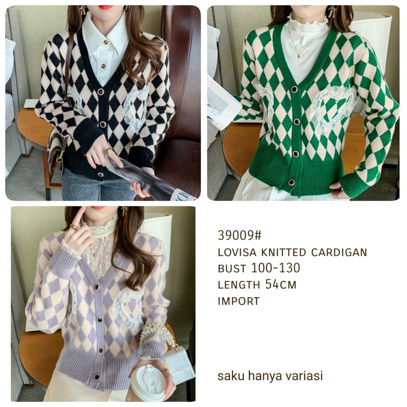 MDLV ~ 39009# Lovisa Knitted Cardigan Rajut Kotak Import