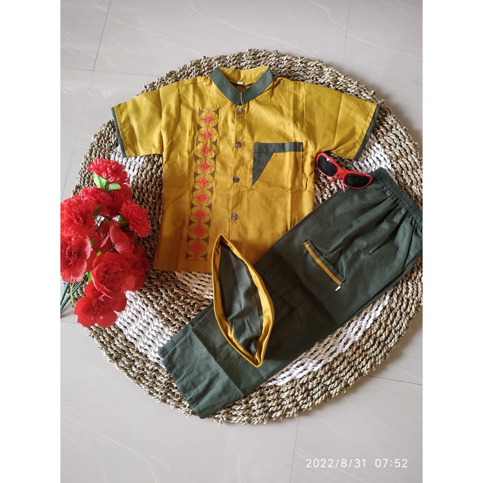 Premium Setelan Koko Anak laki-laki Bahan Sigaret Usia 1-12 Tahun Lengan Pendek