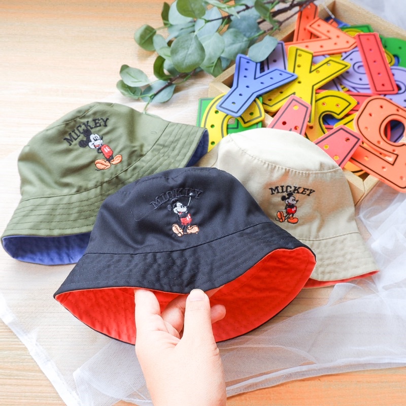 Bucket Hat Anak Polos Topi Rimba Topi Piknik Kupluk Anak Bayi Laki Laki Cowok Perempuan Kids Mickey Mouse