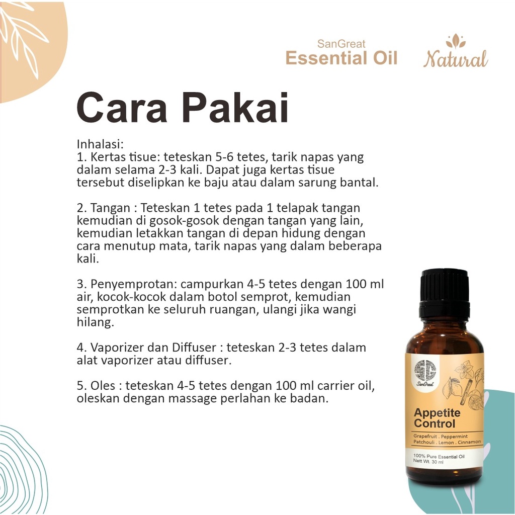 Essential oil Aromatherapy untuk mengurangi nafsu makan diet ocd diet sehat 30 ml SanGreat Aromaterapi