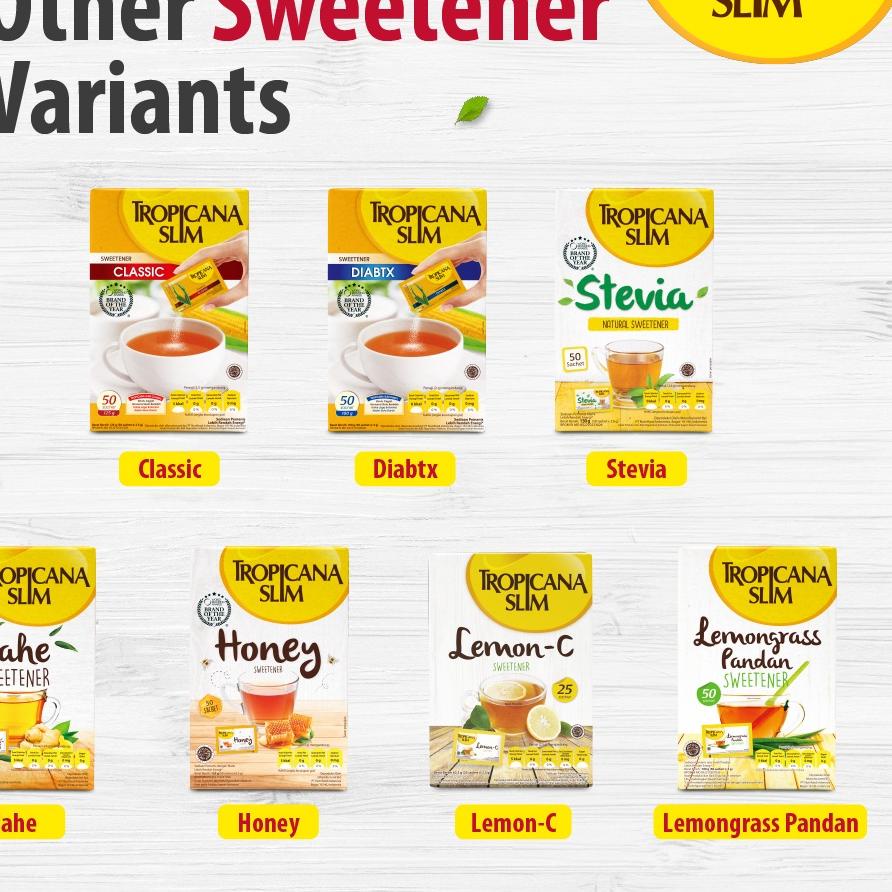 

Baru - Twin Pack - Tropicana Slim Sweetener Stevia 50 sachet - Pemanis Alami untuk Batasi Gula