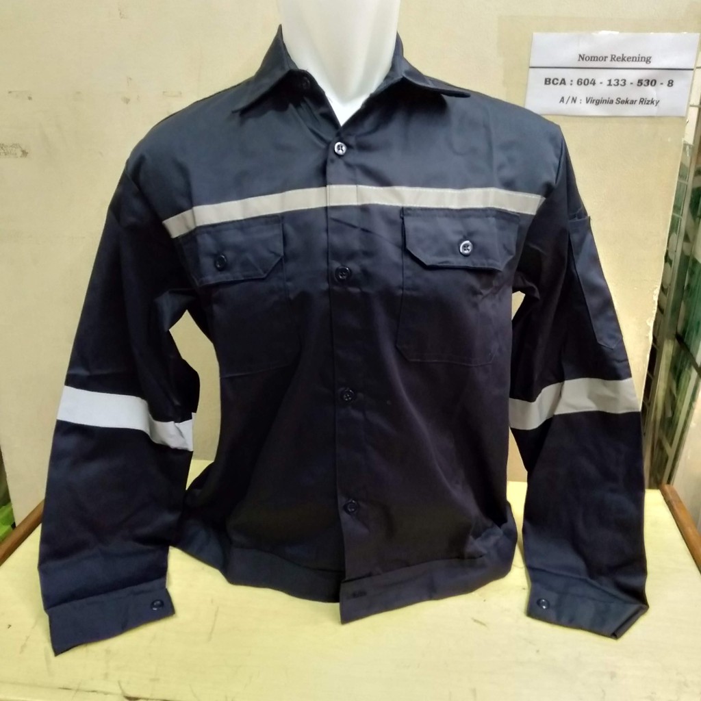 Kemeja Kerja Safety Proyek Lengan Panjang Biru Tua /Dongker /Navy /Baju Sefty Atasan Kerja Lapangan