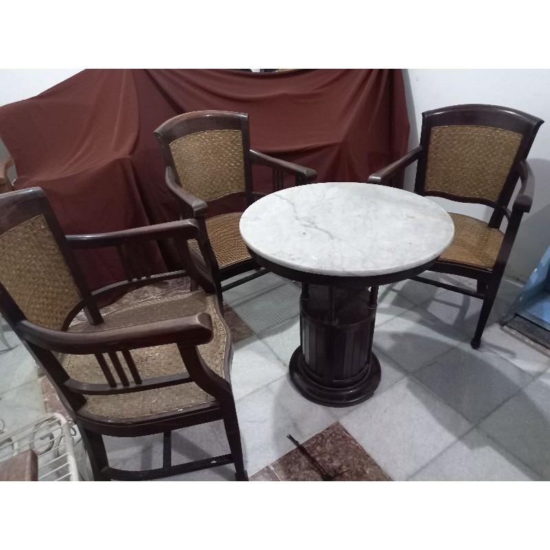 kursi kuno antik kanjengan dengan meja marmer ori