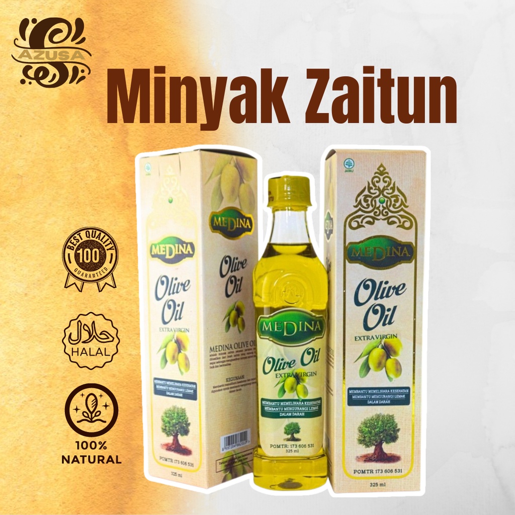

Medina" Minyak Zaitun 325 mL /Olive Oil 100%/ Zaitun Oil/ Exta Virgin Oil 100%/ Medina Olive Oil