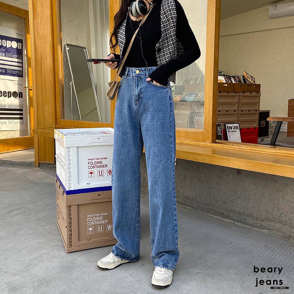 BEARYJEANS Celana Jeans Kulot Jeans Wanita Korean Style Casual Jeans Highwaist - BJ028