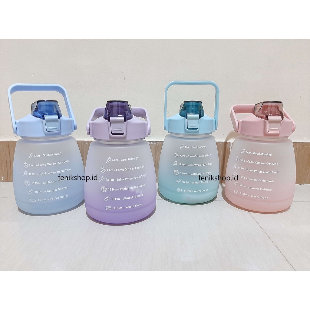 Botol minum motivasi 1,2L | Botol minum gemoy viral 1L | Botol pelangi 2 liter