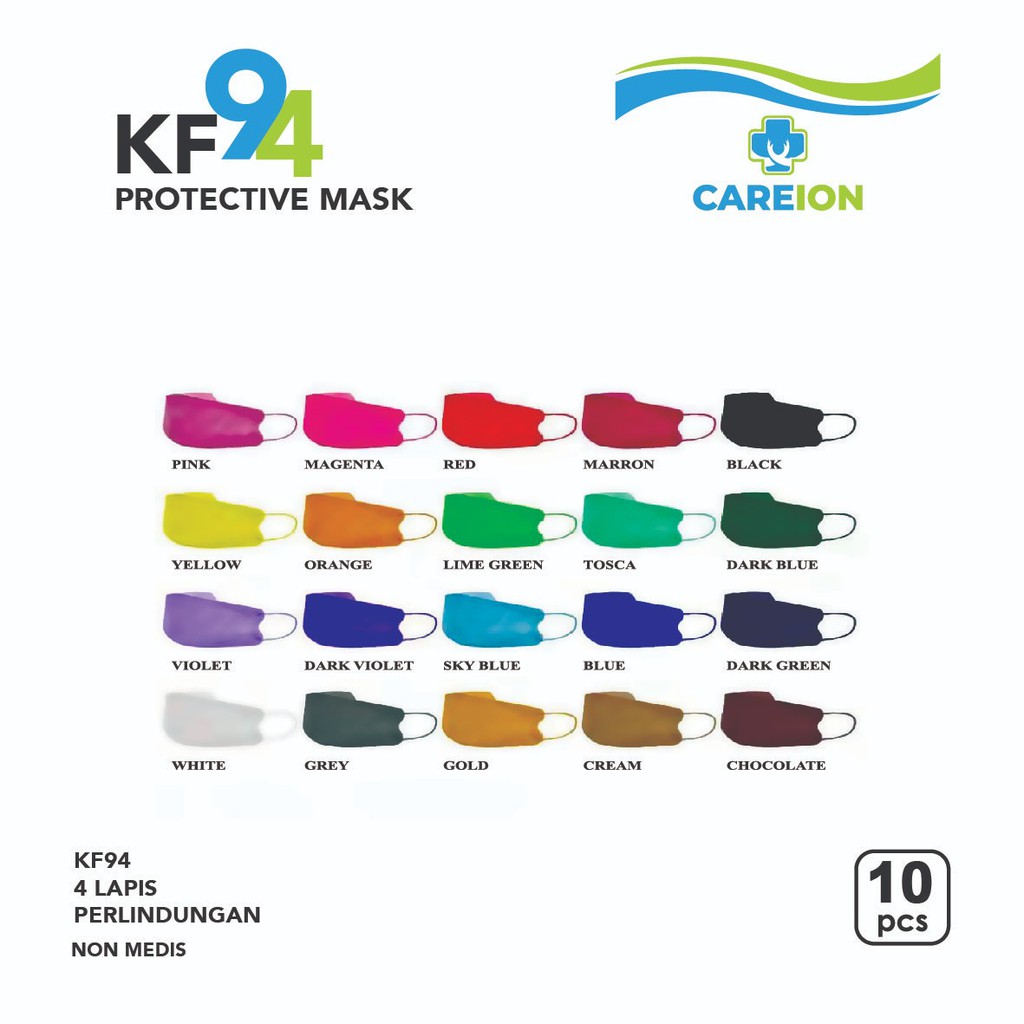 MASKER KF94 CAREION MASKER KF 94 MASKER KOREA 4PLY ISI 10pc - WARNA