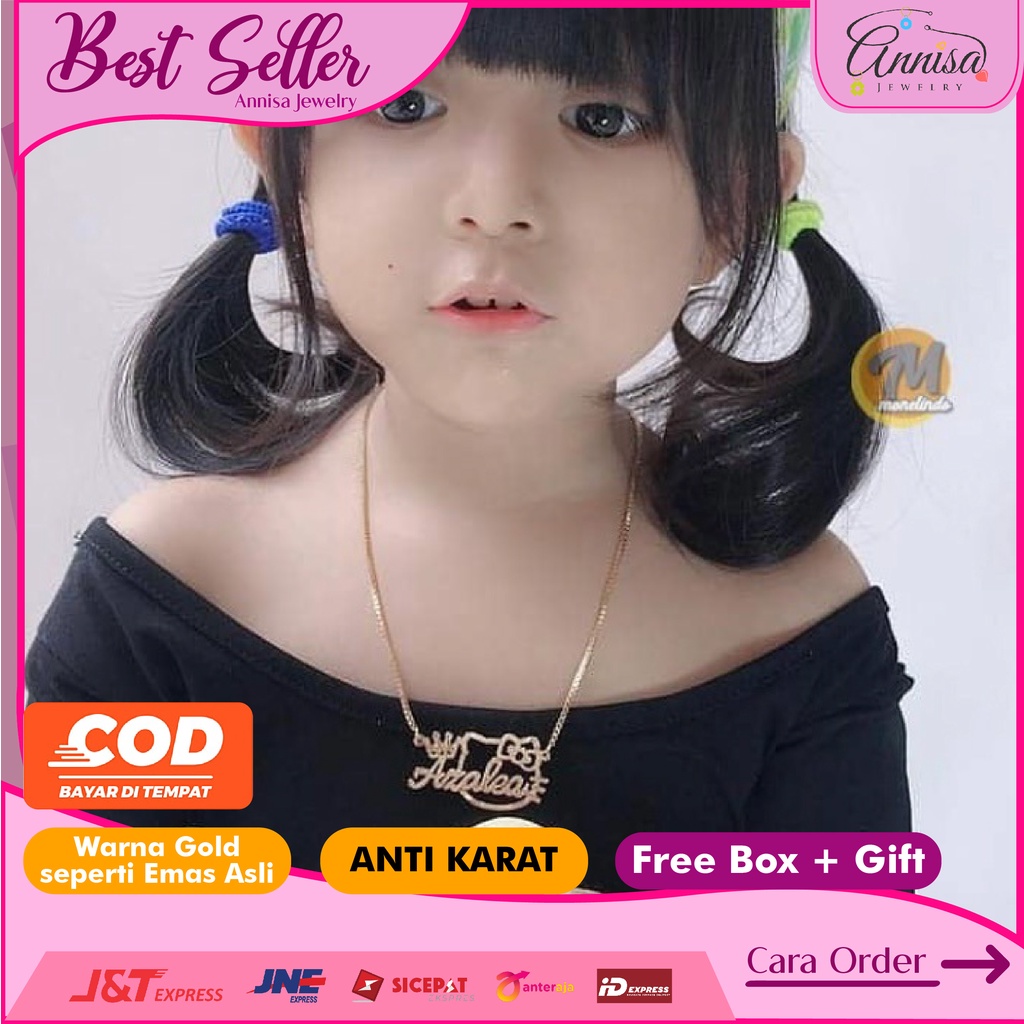 Kalung Nama Titanium Cute Gold Grafir Bertekstur Pasir BEST SELLER Fashion Anak dan Bayi