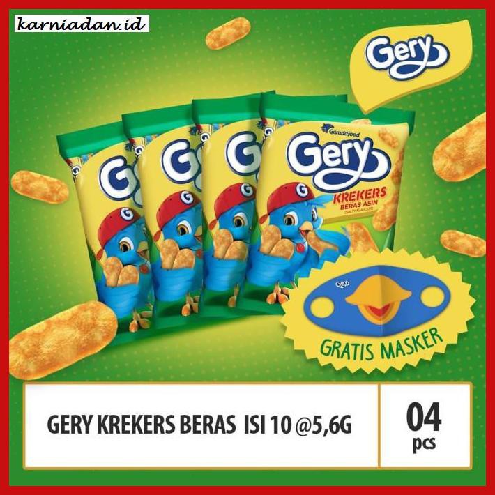

MAKANAN-RINGAN- GERY KREKER BERAS ISI 10 @5,6G (BRP10) BELI 4 BAG FREE MASKER GERY -BERMACAM-MACAM.