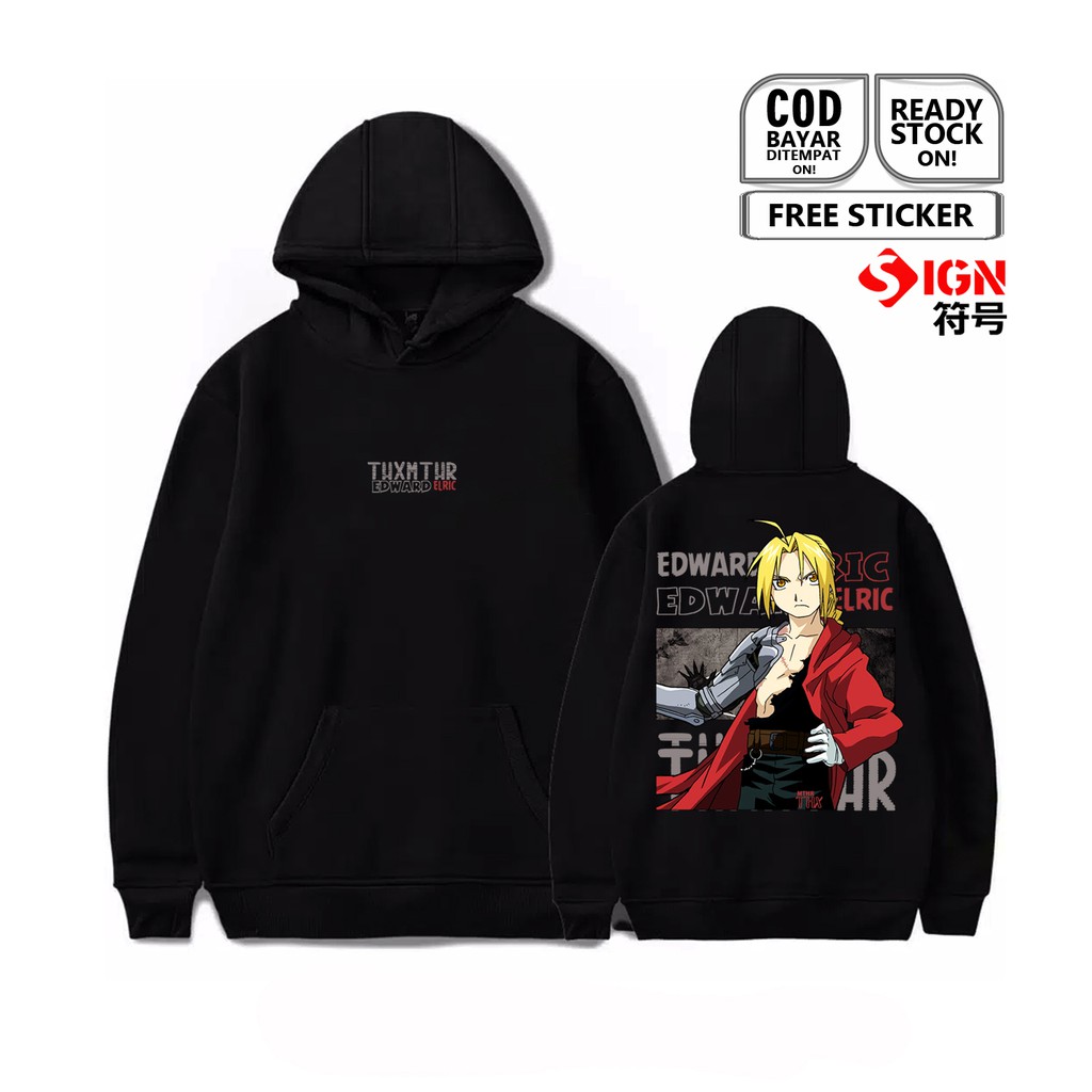 HOODIE EDWARD ELRIC FULLMETAL ALCHEMIST ANIME MANGA BAJU JEPANG ALPHONSE ROY MUSTANG WINRY SIGNCLOTH