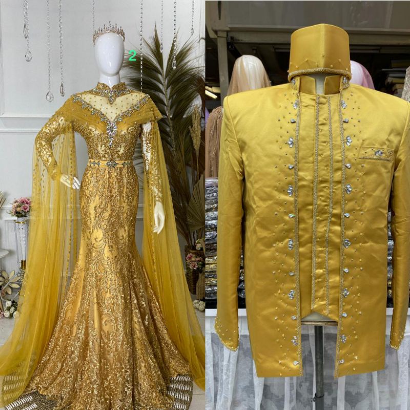 GAUN PENGANTIN COUPLE SLIM BEREKOR//GAUN WEDDING JUBAH// BESKAP PREMIUM