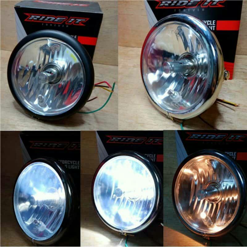 A052 Lampu Pesek RIDE IT CLASSIC BIKE LED 5,75inc H4 CB GL MP tiger kaca putih RX King vixion old ne