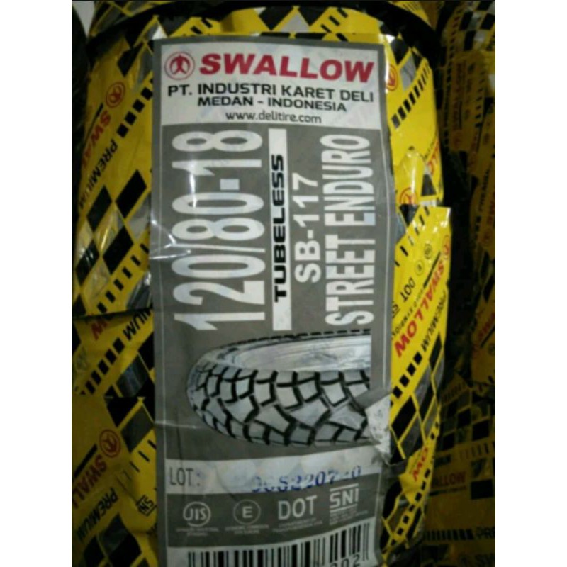 Ban Luar 120 80 x 18 SB117 Street Enduro Swallow Tubless  - 120 80 ring 18 SB 117 TL - Swalow
