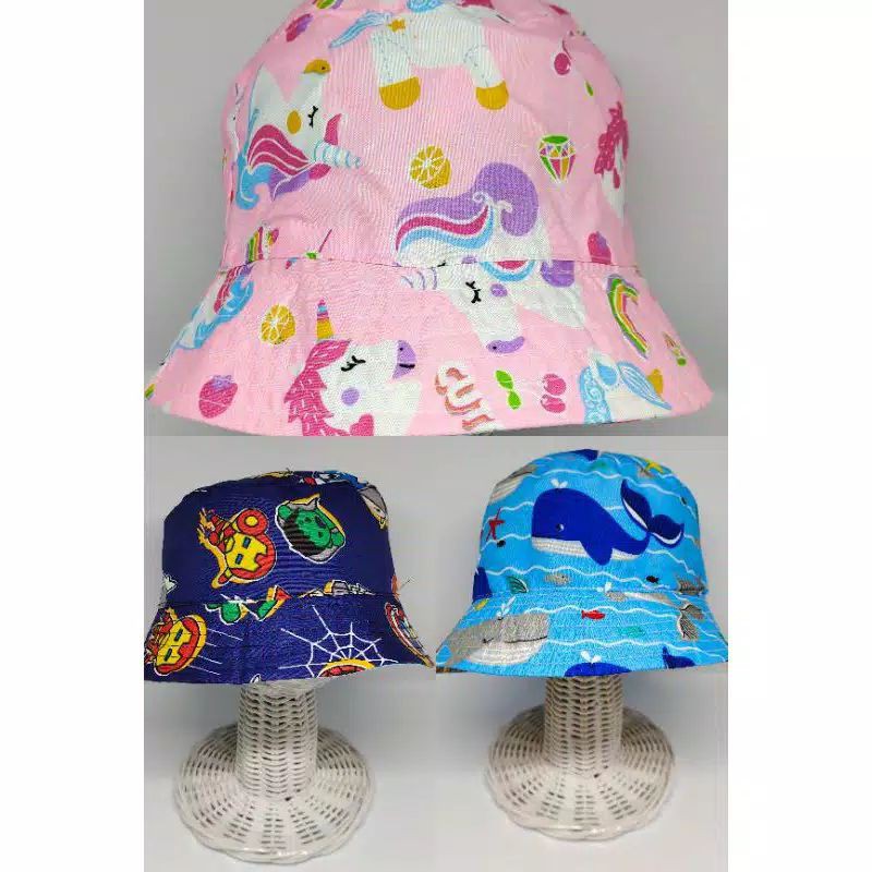 Topi Bayi Anak Bucket Hat balita 2 motif bolak balik