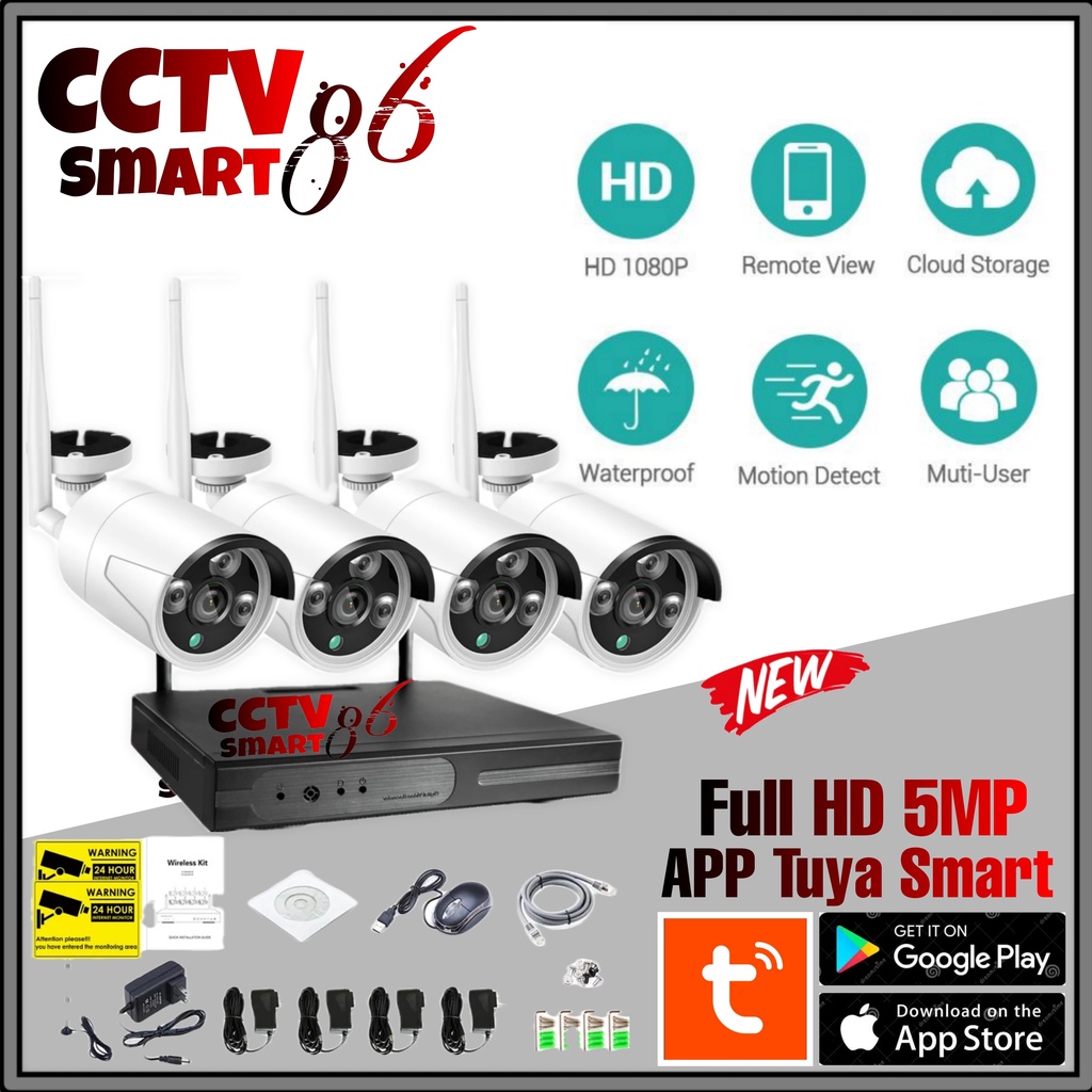 PAKET NVR KIT WIRELESS 5MP 4CH KAMERA IP CCTV TANPA KABEL WIRELESS FULL HD