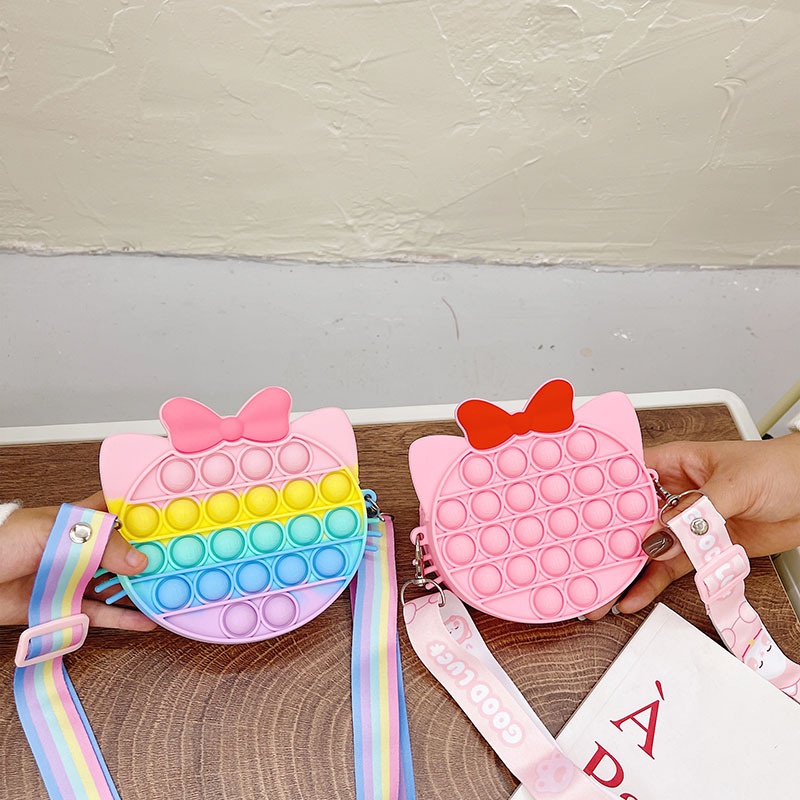 Tas Pop It Anak Perempuan - IMPORT / Selempang Rainbow Karakter Bisa Pilih Warna Mini Balita Slingbag Jelly ZR Vedia