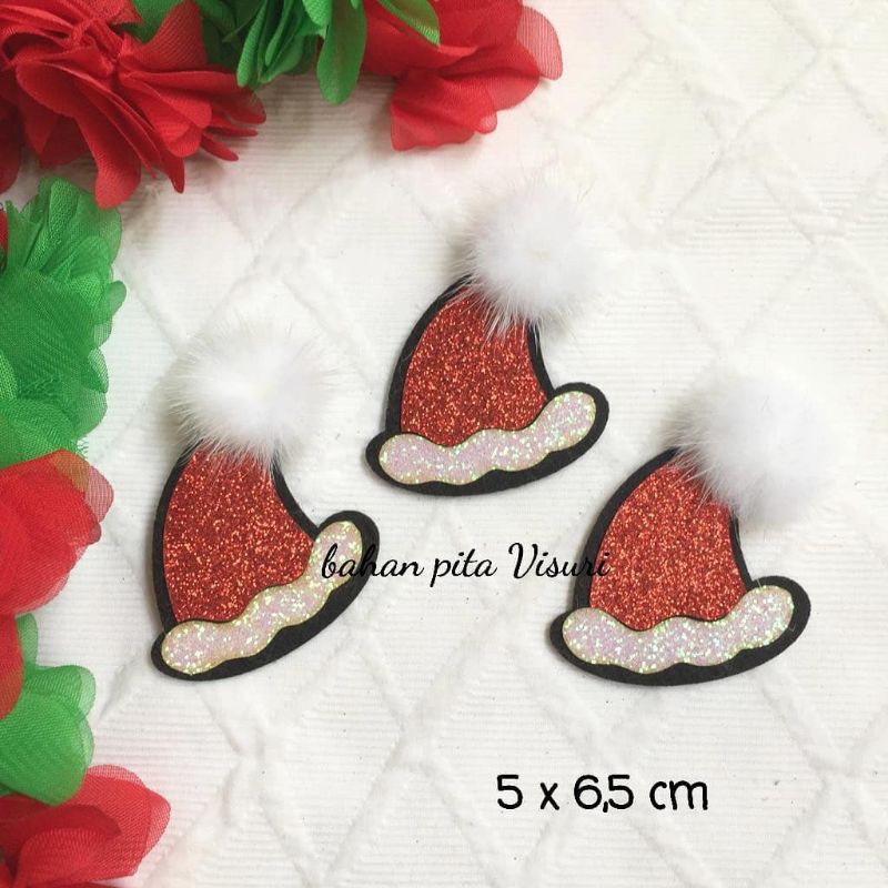 Topi Natal Gliter Pom Foxie