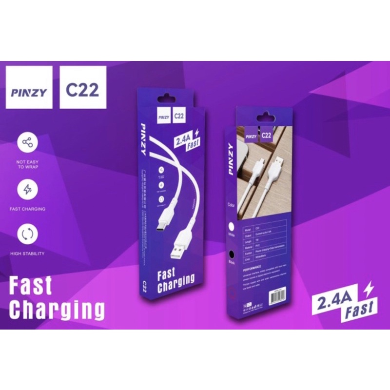 Kabel Data PINZY C22 USB Type C Material PVC output 2.4A Fast Charging - Kabel data PINZY C22 -