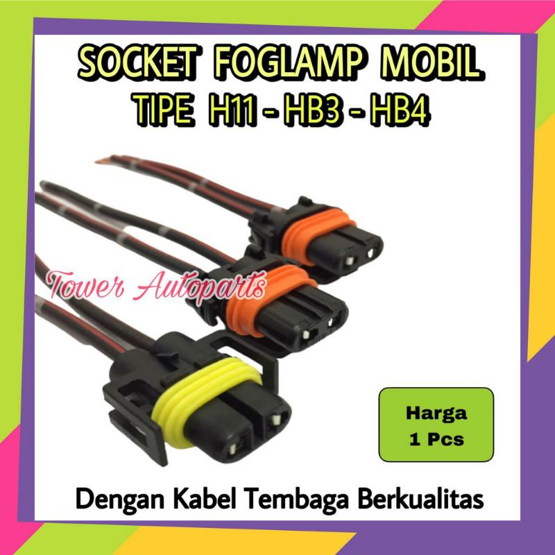 Socket / Soket Bohlam Lampu Kabut / Foglamp Mobil Tipe H11 / H16 / HB3 / HB4 Dengan Kabel Tembaga Berkualitas