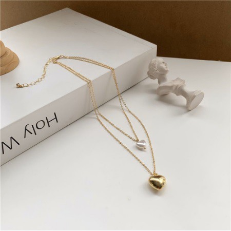 KWL20001 Kalung Wanita Liontin Emas Love Dua Layer Perhiasan Gadis Pesta Elegan