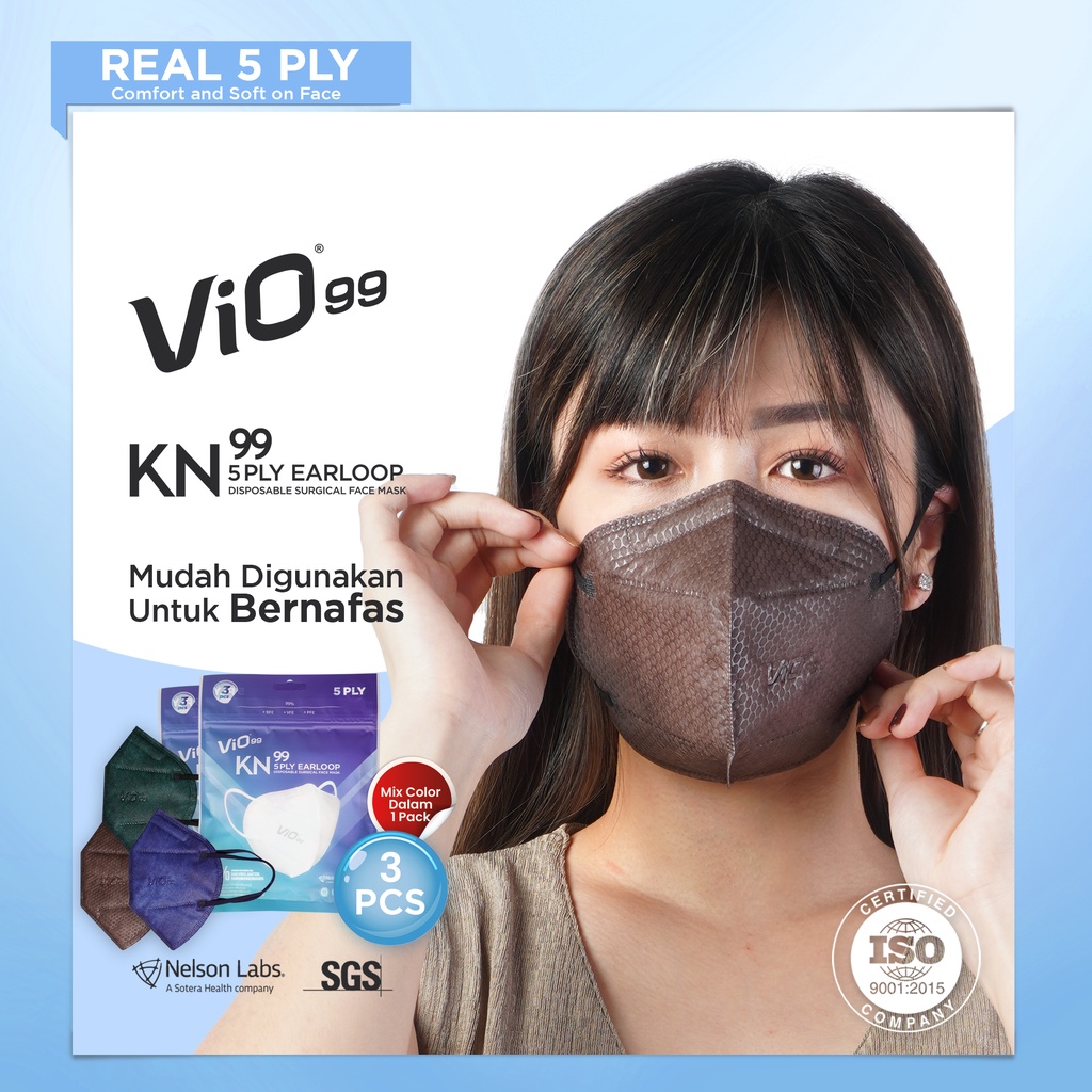 Vio KN99 Mask '3S 5Ply Earloop Dark Color Edition Masker Medis isi 3pc