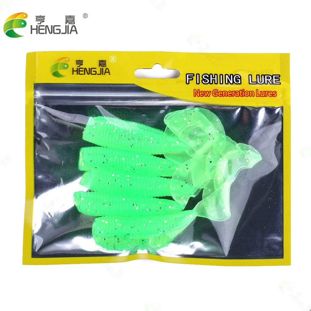 Hengjia 5pcs / Kantong Umpan Pancing Cacing Imitasi Bahan Silikon Pvc Lembut 10cm 7.7g 6 Warna