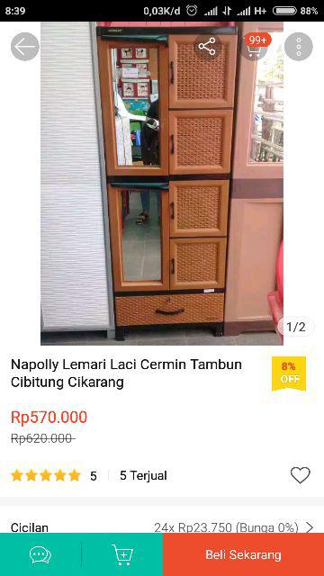 Khusus Kargo Lemari  4pintu 1 Laci Rotan Napolly