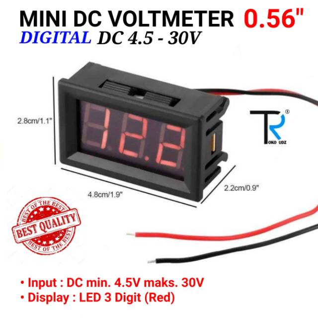 Volt Meter DC 4.5V - 30V Digital Voltmeter 0.56inch Dengan Frame 2 Kabel