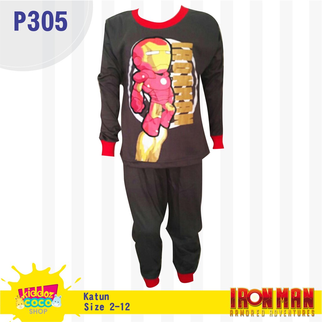 Setelan baju tidur anak laki-laki Ironman / Baju Tidur anak bahan katun / Baju tidur laki-laki