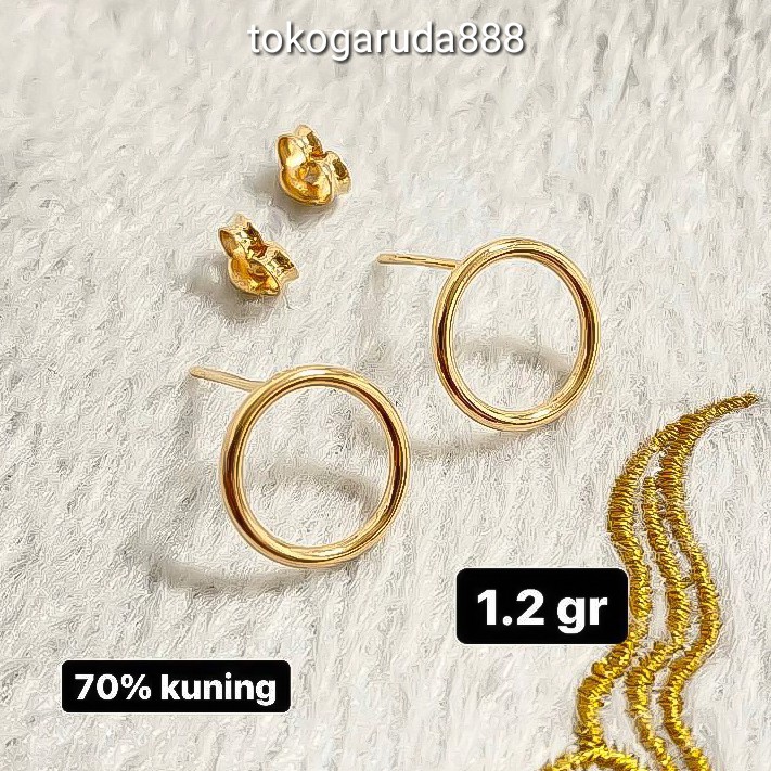 Anting duduk anak dan dewasa emas asli kadar 700 70% 22 16k bulat ring gold O besar giwang kerabu paku cucuk stud