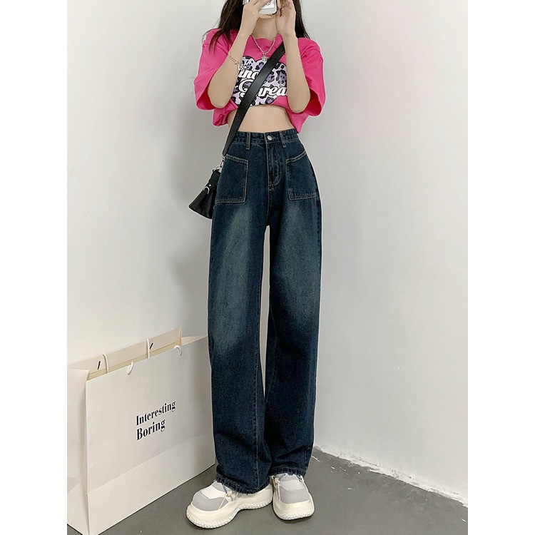 Gaya Terbaru Highwaist Straight Loose Celana Jeans Panjang Wanita Import (realpict)