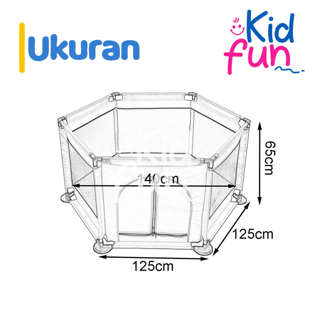 KidFun - Perlengkapan Bayi Playpen Pagar Anak-anak Stainless Steel Keranjang Mandi Bola Model Hexagon Peralatan Bayi Tempat Tidur Bayi