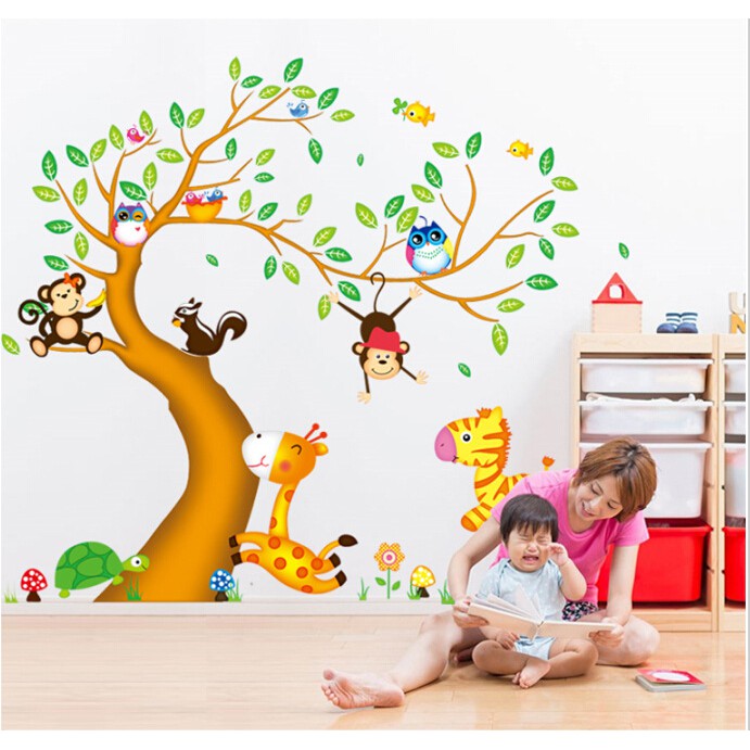 RELIZA WALL STICKER 2X60X90 POHON HEWAN N CUTE ANIMAL TREE STIKER DINDING XY1163 AY242