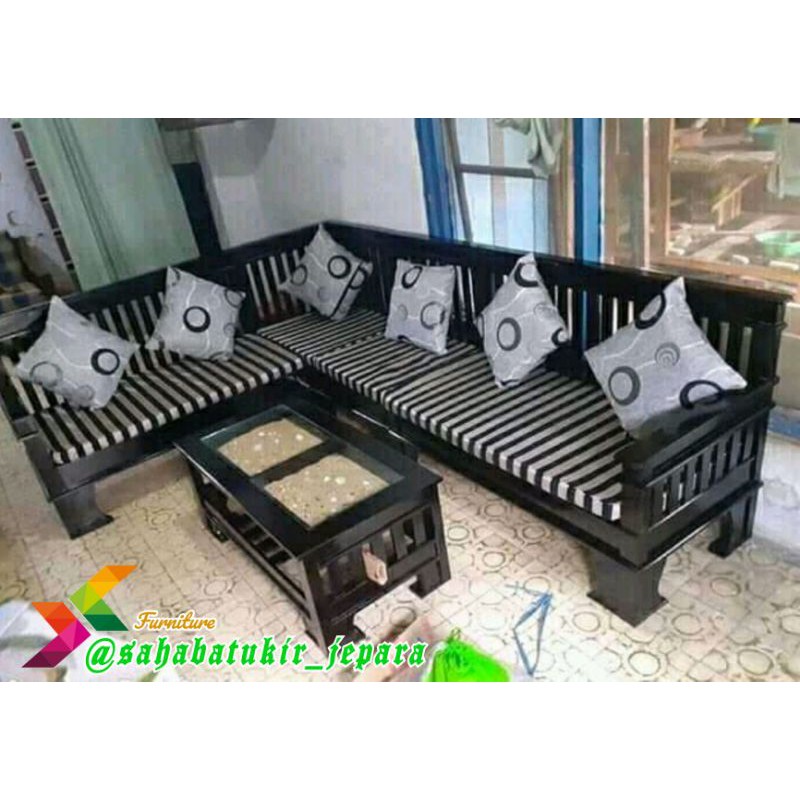 Kursi tamu || Kursi sudut jati solid+bantalan busa
