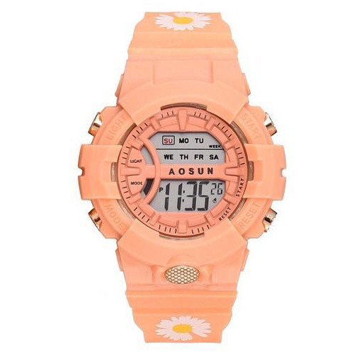 JAM TANGAN PRIA WANITA DIGITAL RUBBER SPORT BULAT LED MOTIF BUNGA DAN POLOS COUPLE ANAK REMAJA DAN DEWASA GROSIR MURAH IMPORT JF063-PEACH BUNGA