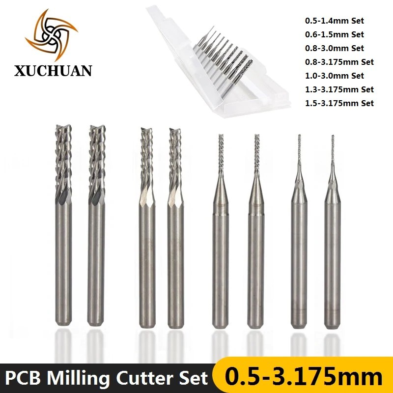 10pcs 0.8-3.175mm CNC Milling Bit 3.175mm Shank PCB Milling Cutter Set For Metal Milling Carbide
