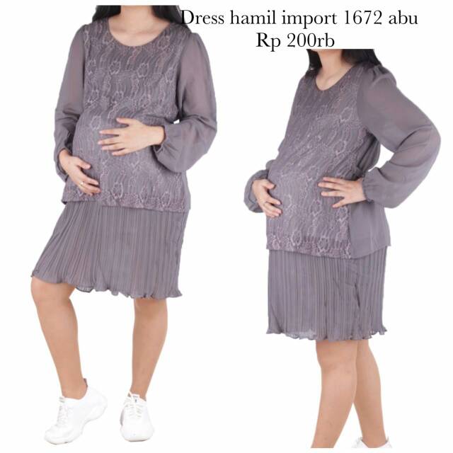 Baju hamil dress hamil import 1672 abu