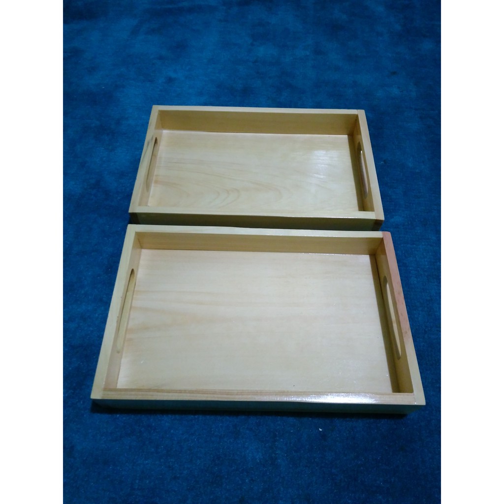 Baki Kayu / Nampan Kayu / Tray kayu Pinus 35 x 25 cm Pegangan Datar