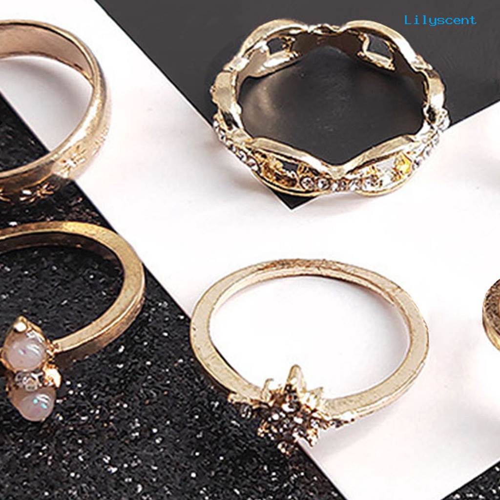 17pcs Cincin Knuckle Geometris Berlian Imitasi Gaya Vintage Untuk Wanita