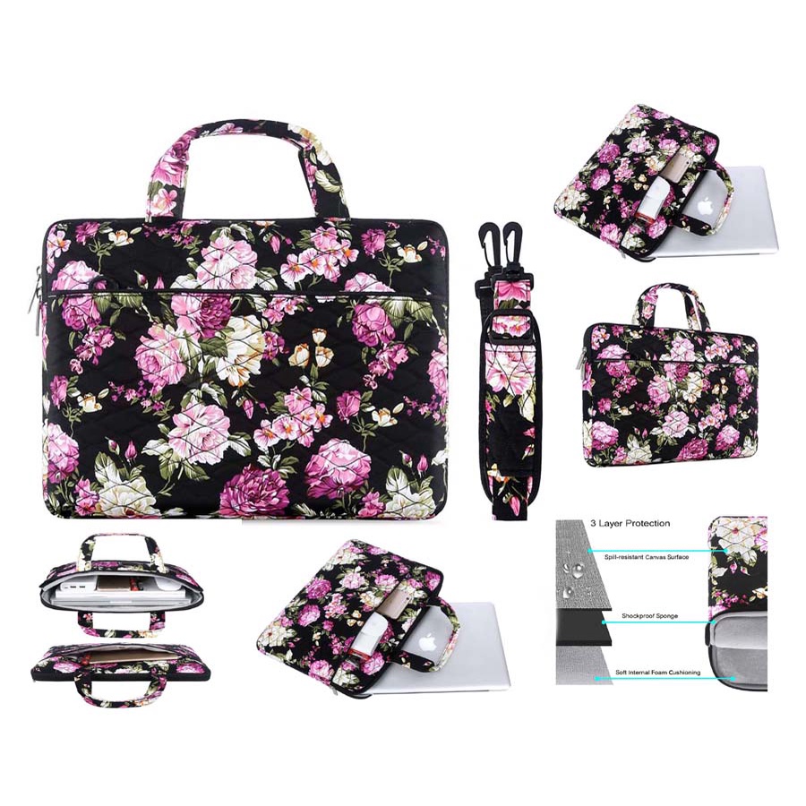 Tas Laptop Selempang Mosiso Peony Floral Shoulder Strap 13 14 inch