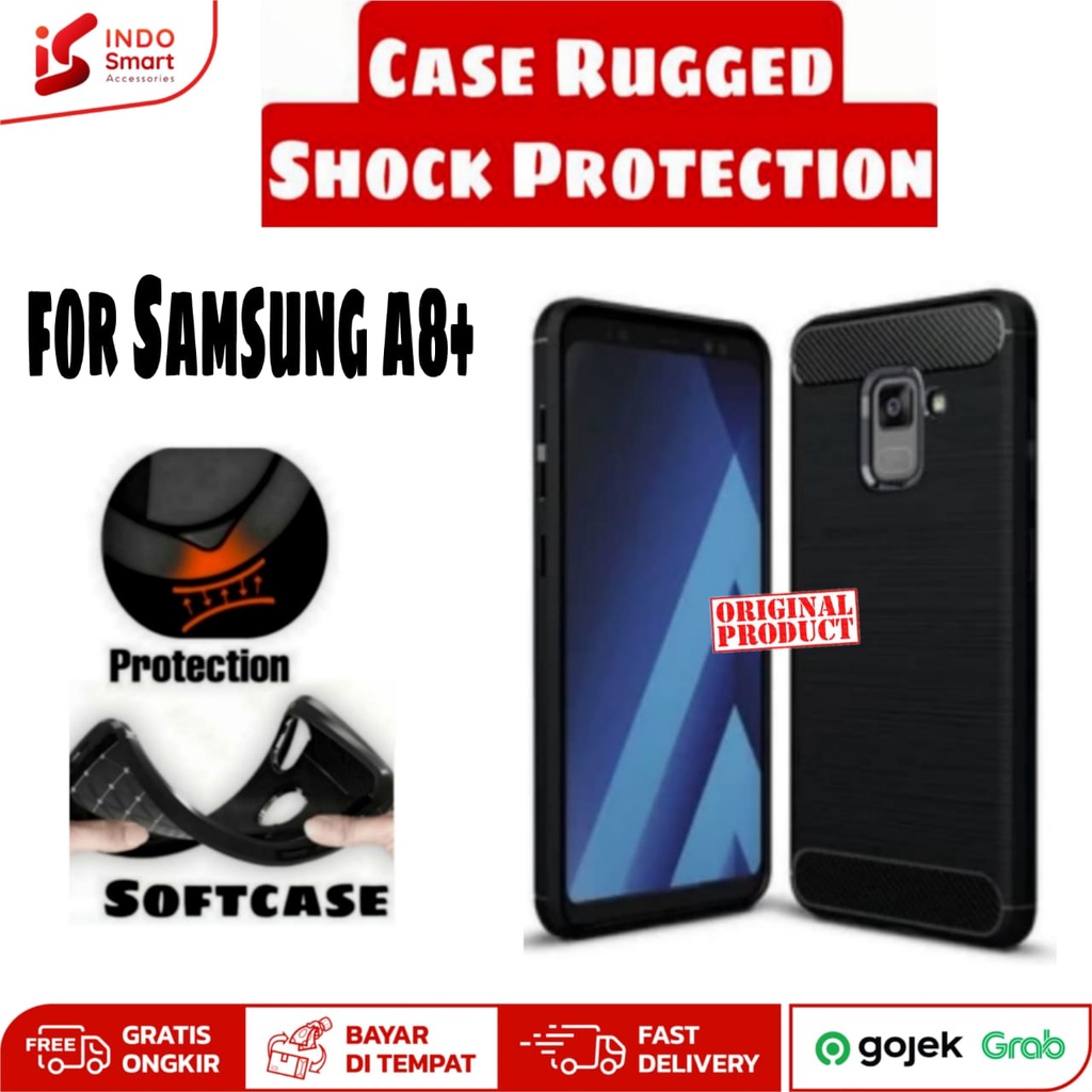 Softcase Rugged A8+ 2018 Casing Carbon Shock Protection Samsung